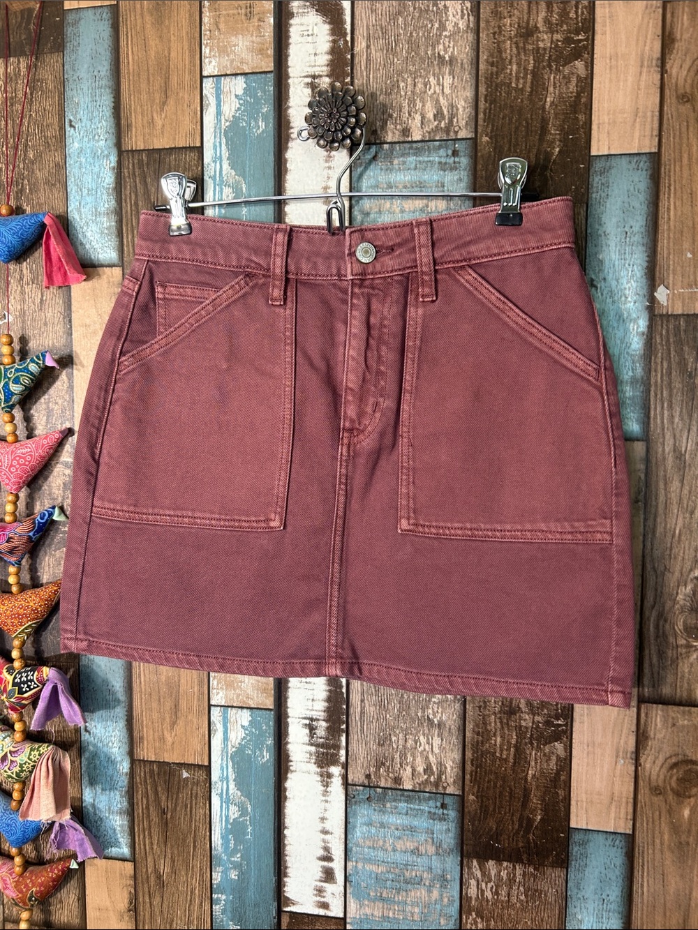 Women's Casual Burgundy Utility Mini Skirt